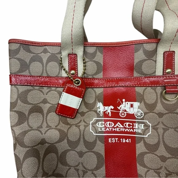 Coach Signature Orange and Tan Tote Bag - Picture 3 of 13